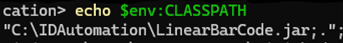 Running the echo $env:CLASSPATH command in the terminal and displaying the result.