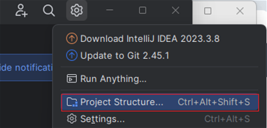 Locating the Settings icon in IntelliJ