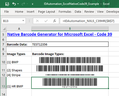 Microsoft Excel Code 39 Barcode