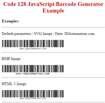 JavaScript Code 128 Generator screenshot