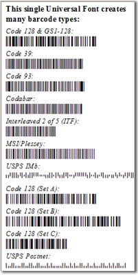 Universal 1D Barcode Font Package